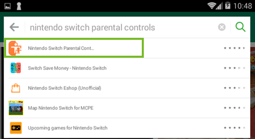 Nintendo switch parental controls app selection