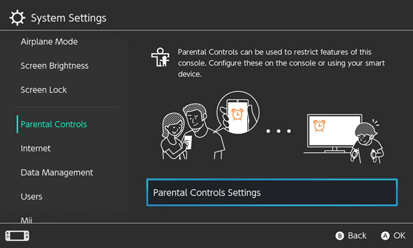 Parental control settings in the switch