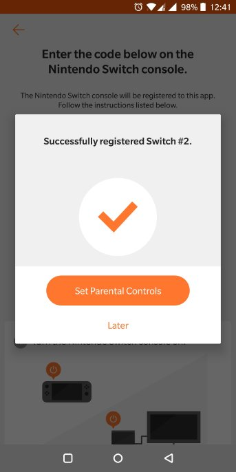 A successfully registered app and switch
