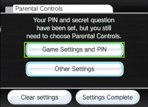 Game Settings and pin button