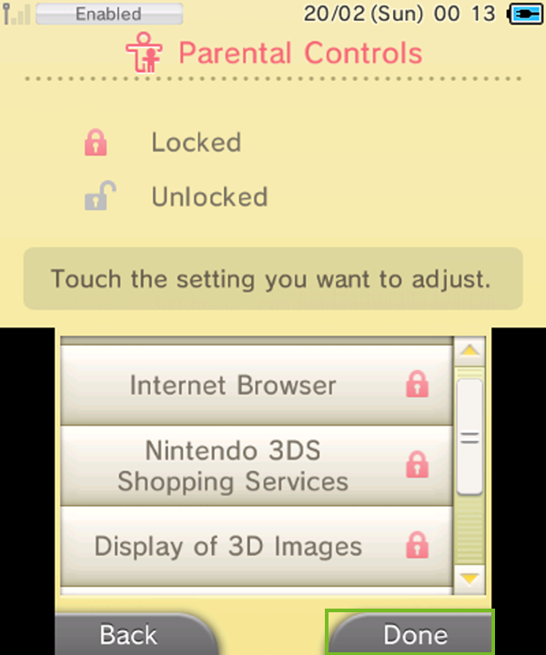 Parental control done button