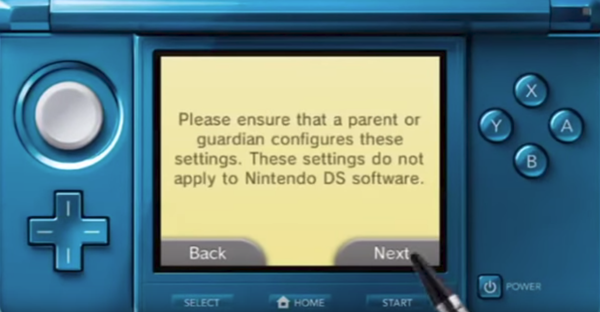 Nintendo 3ds, next button