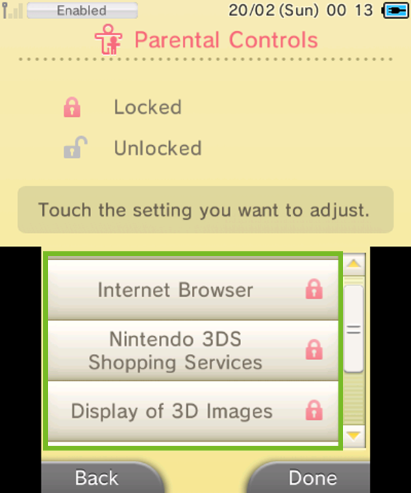 Parental control categories