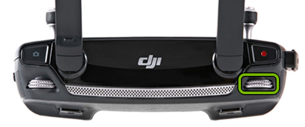 Gimbal dial highlighted on left shoulder of remote control.