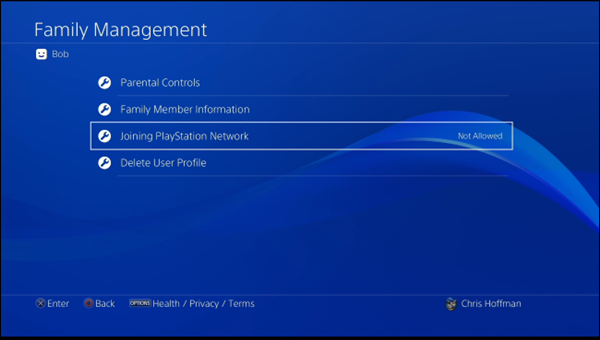 Selecting playstation network