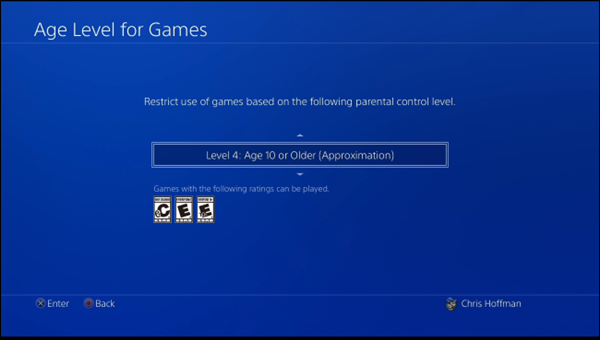 Game age level settings