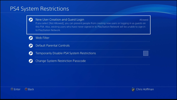 System restrictions list