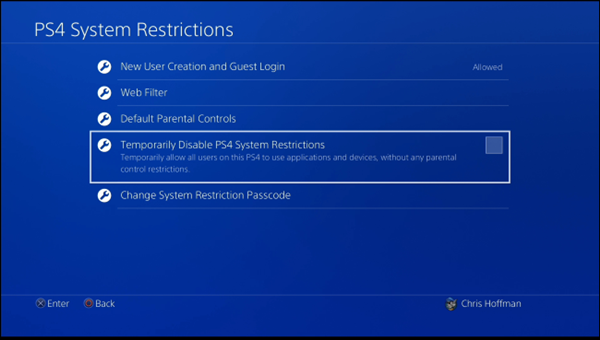 Temporarily disabling restrictions