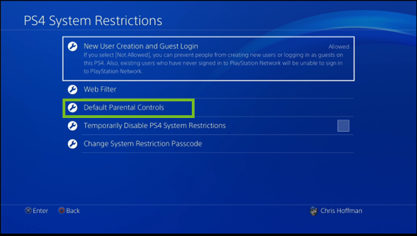 Default parental controls