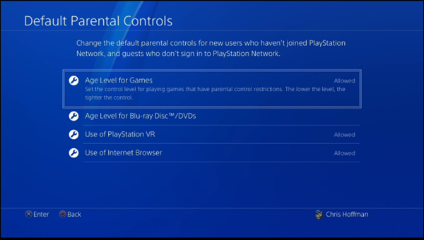 The default parental controls