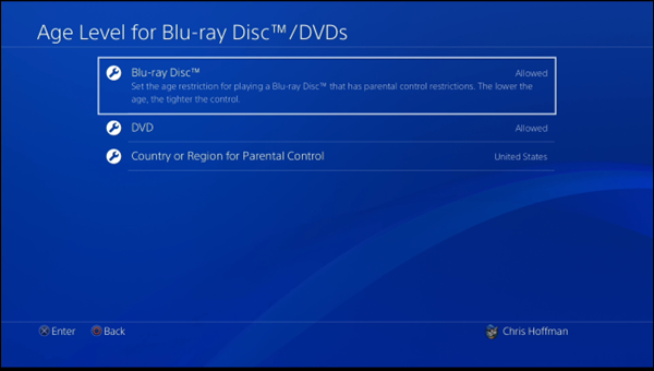 Dvd and blu ray age level settings