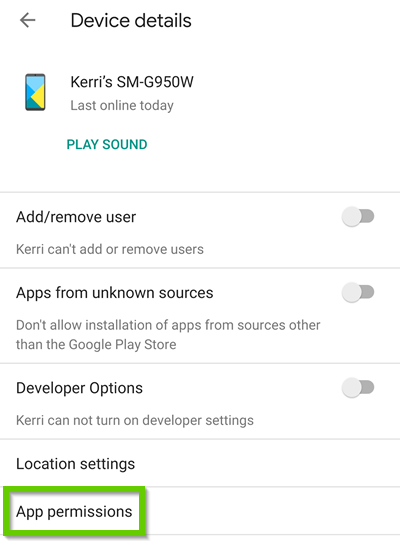 device details app permissions