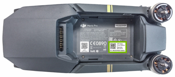 Sticker highlighted inside drone's battery compartment.