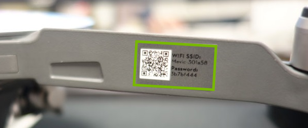 Sticker highlighted on the front arm of the drone.