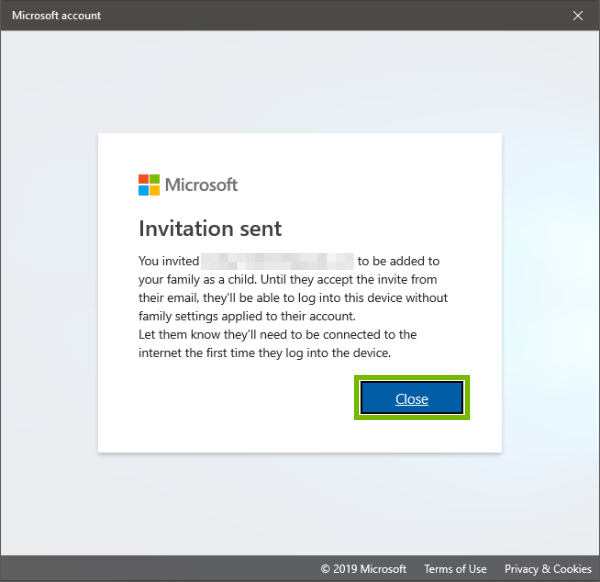 Invitation sent conformation message