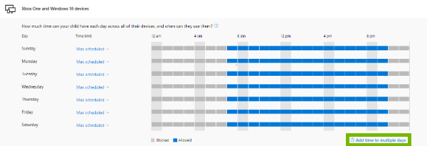 Add time to multiple days is highlighted
