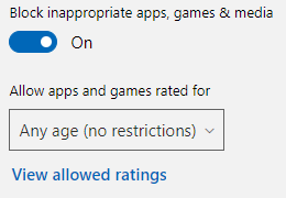 Block inappropriate  apps, games, and media toggle