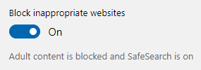 Block inappropriate websites toggle switch.