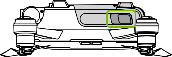 Drone on back in profile with battery latch highlighted.