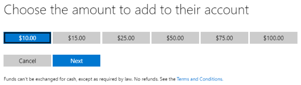 Pick amount of money to add