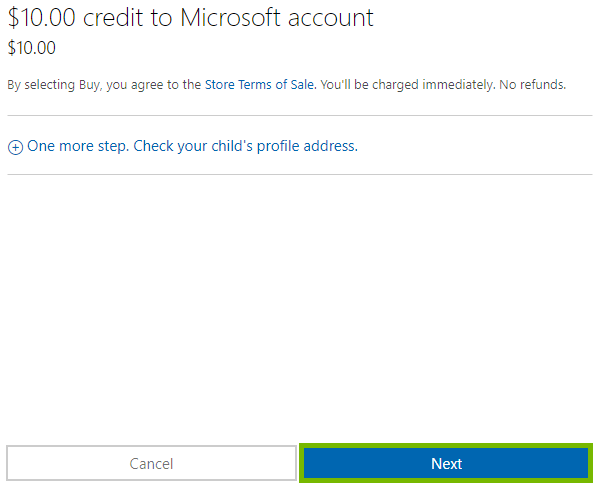 Payment Confirmation with Next highlighted