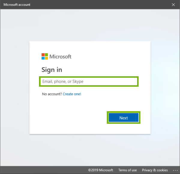 Username field and Next button