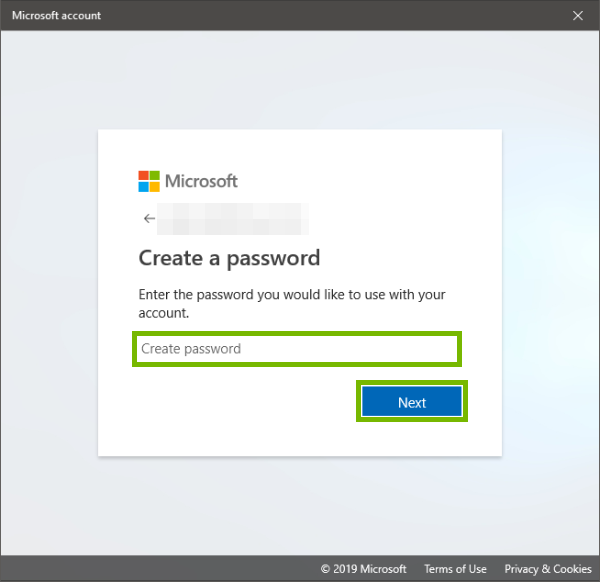 Password and fNext highlighted