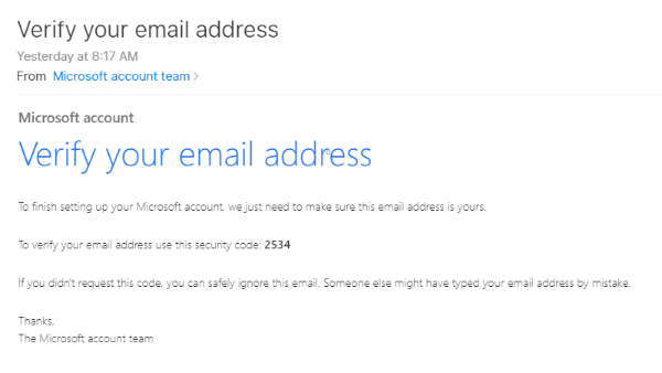 Example email with code