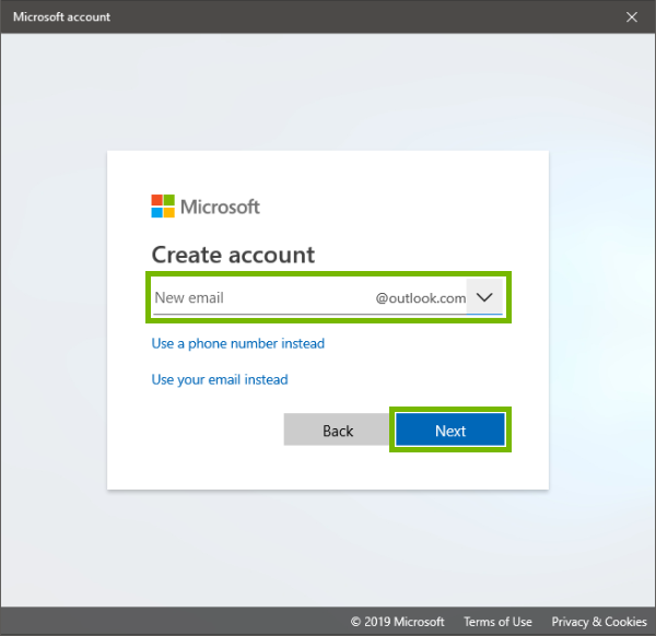 Email field and next button highlighted