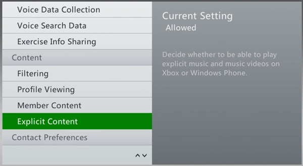 Xbox 360 content tab