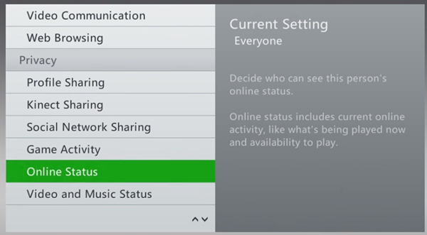 Xbox 360 privacy settings