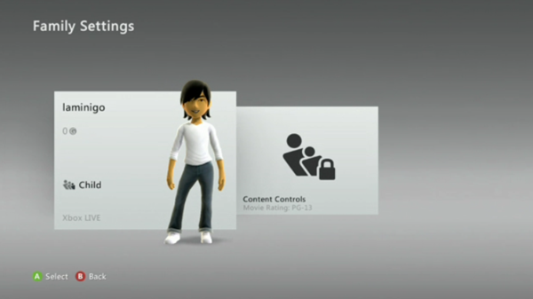 Selecting the child account