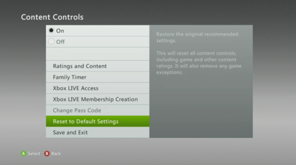 Reset to default settings
