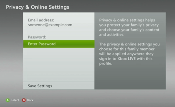 Email and password for xbox live