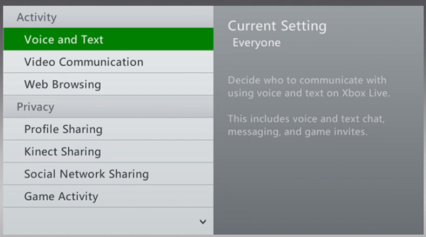 Xbox 360 activity tab