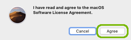Licence agreement confirmation with Agree highlighted.
