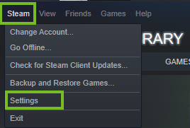 Steam settings menu