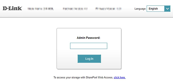 D-Link router admin login screen.