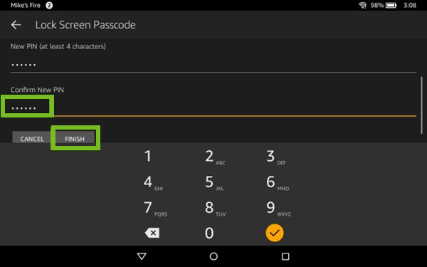 Confirming the pin or password