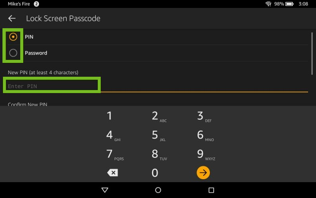 Selecting pin or password