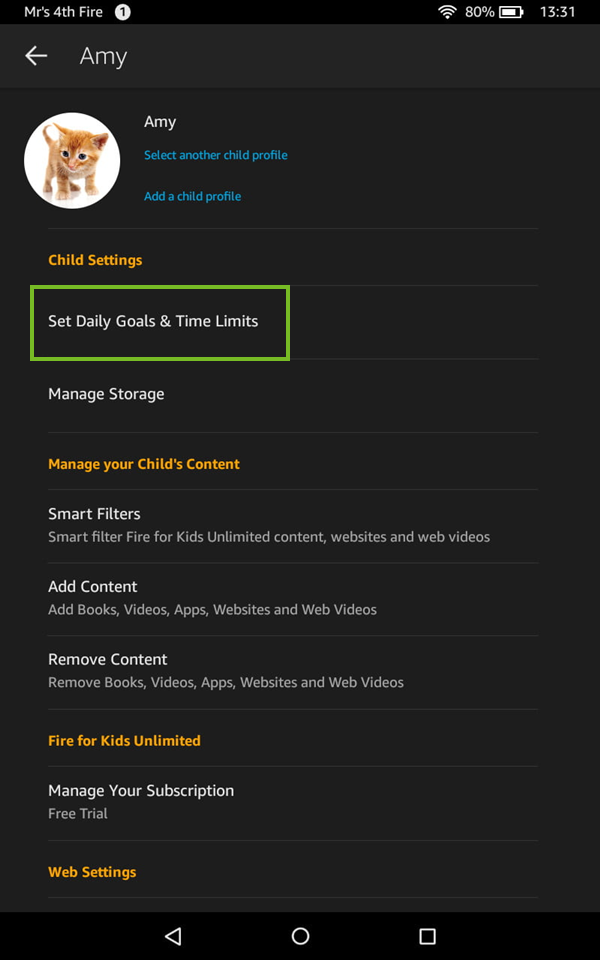 Setting daily goals and time limits