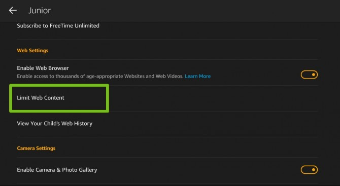 Limiting web content