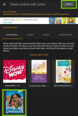 Amazon fire tablet share content with junior page