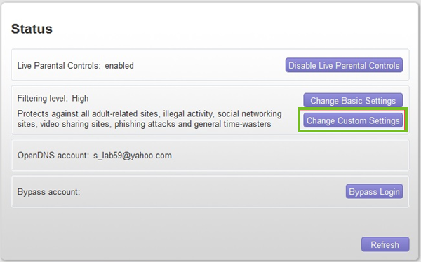 Change custom settings