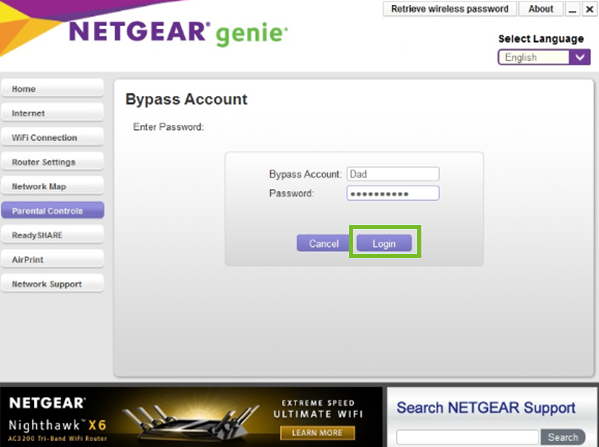 Clicking login for netgear