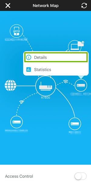 Network map screen highlighting the details button.