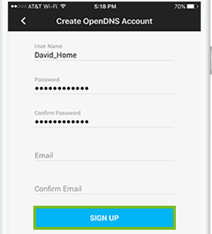Selecting sign up to proceed with account creation