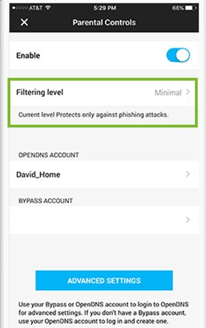 Filtering level button