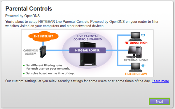Next button for parental controls