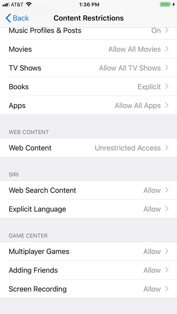 Content Restriction page